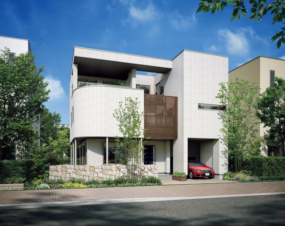 優雅なアールとルーバーがアクセントに効いた外観